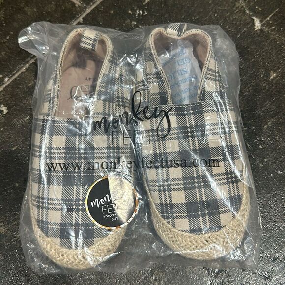 Monkey Feet Plaid Espadrille Flats - New in Package 3-4Y - Picture 1 of 6